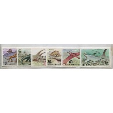 DINOSAURIOS ANIMALES PREHISTORICOS AVES PECES SERIE COMPLETA DE ESTAMPILLAS MINT COREA